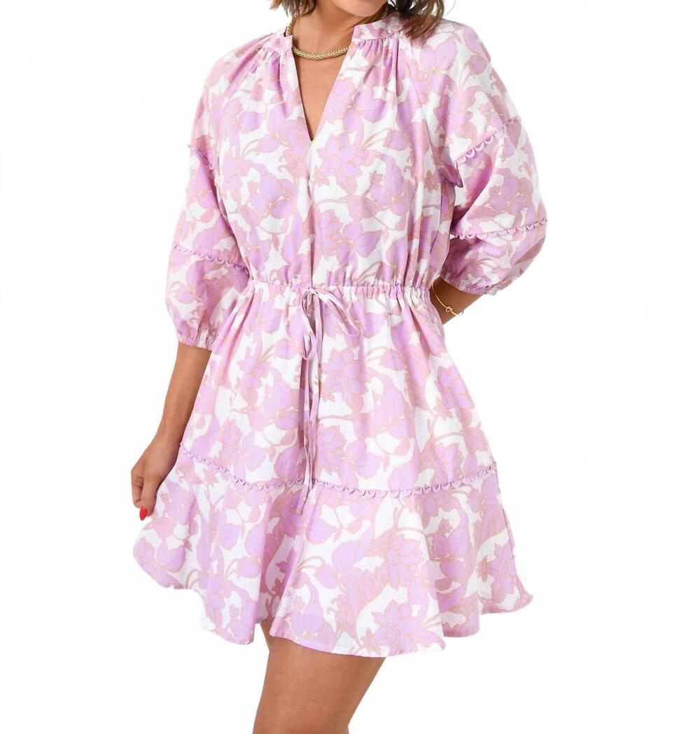 NEW SUGARLIPS daney floral dabria split neck mini dress in pink/cream